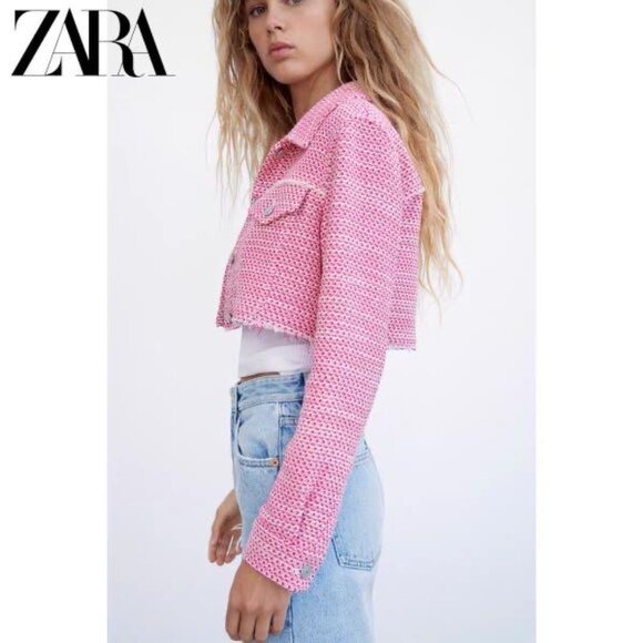 NWOT! Zara Barbie Pink Tweed Cropped Jacket - Picture 2 of 13